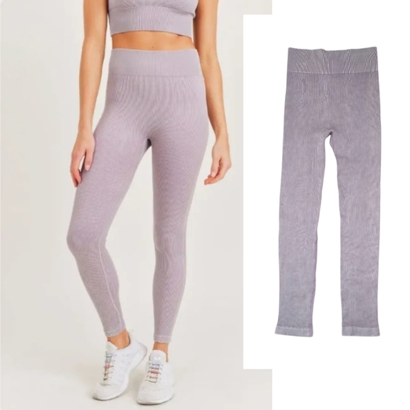 Mono B - Ribbed Essential Mineral Wash Seamless Highwaist Leggings Size Large - Picture 1 of 13